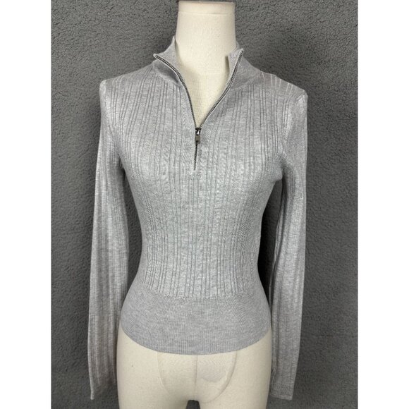 Hooked up by Iot Women's Juniors' Quarter-Zip Mock-Neck Sweater Gray XS NWT's - Picture 2 of 8